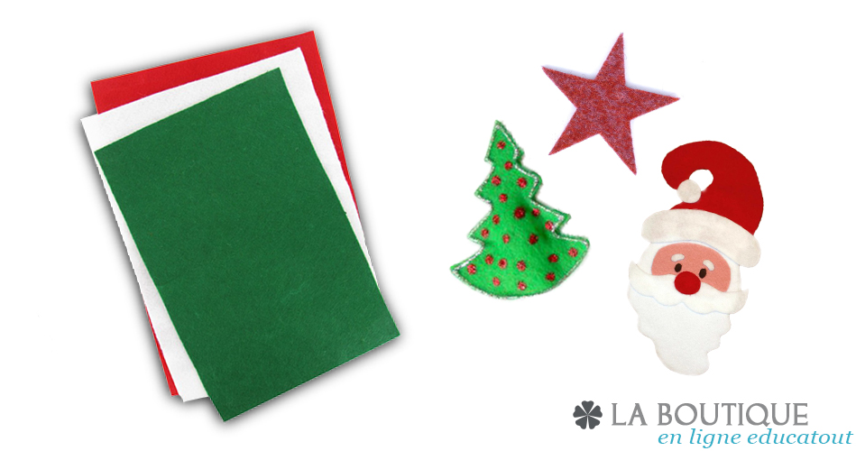 Feutrine Scrapbooking 6 Coupons 30x20 Cm - Coloris Rouge, Blanc, Vert Pour Noël, Neuf
